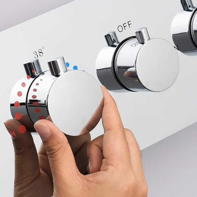 AYIVG Thermostatic 4-Function 4-Outlet Solid Brass Mixer Shower Valve & Trims in Polished Chrome Can Simultaneous Operation, Flows Can Be Controlled, 5 Round Handles
