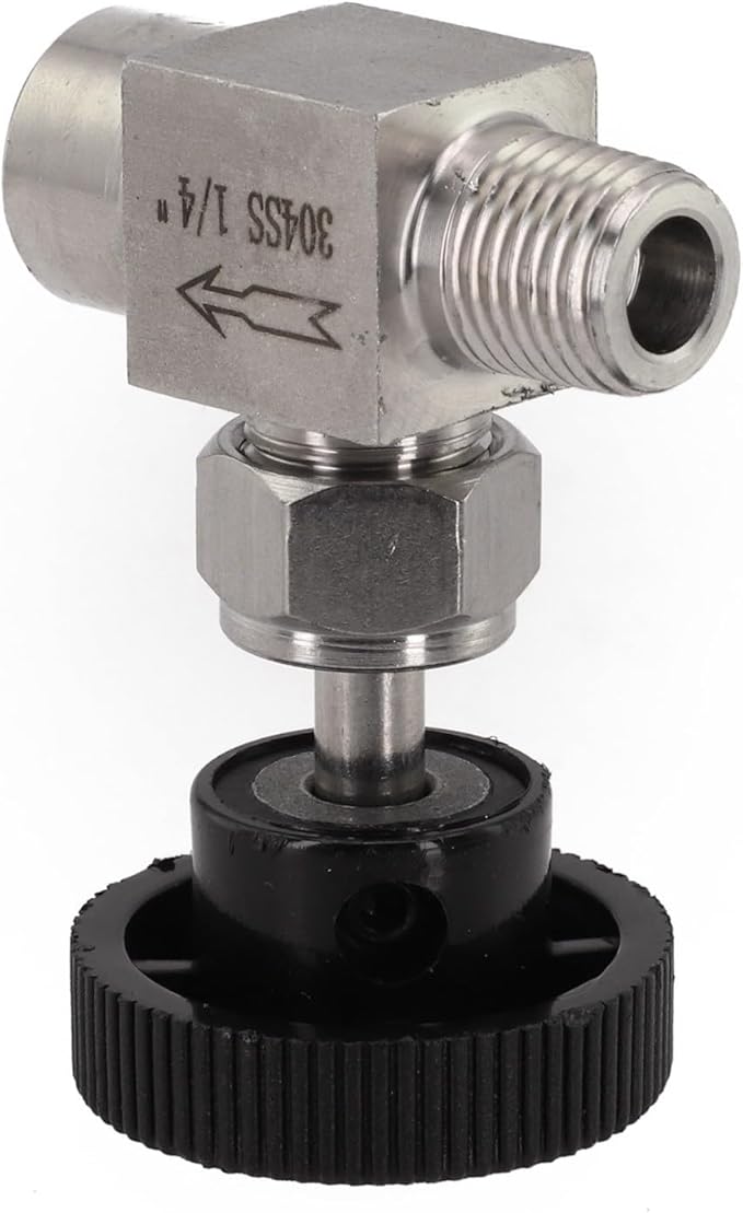 Needle Valve 1/4 Npt Valve Female To Male 304 Stainless Steel Flow Control For Water Gas Oil Systems Black Silver Plumbing Fitting