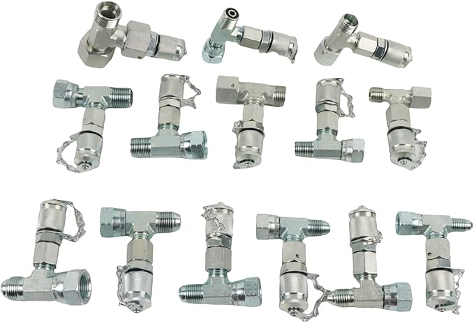 SINOCMP 14Pcs Tee Fittings Hydrulic Presure Test Connector Set Coupling for Construction Machinery Excavator