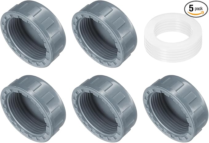 uxcell 5Pcs 1-1/4 Inch PT Female Thread PVC Pipe Fitting Cap, Cleanout Water Drain End Caps, Pipe Plug Socket Fittings with Gasket for Water Heater Supply Lines, Plumbing, Gray