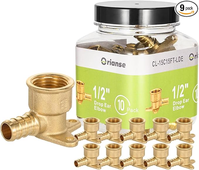 10 Pack Drop Ear Elbow Fittings,1/2" PEX x 1/2" NPT Female Threaded Brass Barb Pex Fittings, Full Port for PEX pipes, NSF/ANSI 61 NSF 372 Certificate, ASTM F1807 Certified