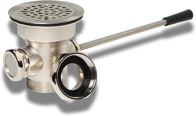 3-inch Sink Drain Waste Drain Valve with Lever Handle, Fits Commercial 3 Compartment Sink Style Drains, Controls Sink Drain Stopper - Handy Brass Reducer Included