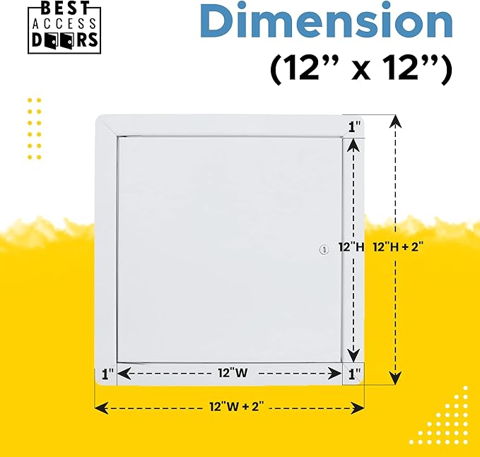 Best 12" x 12" Universal Access Panel – Flush Steel Door with Exposed Flange for Walls or Ceilings, 16-Gauge Cold Rolled Steel Frame, Screwdriver Cam Latch, White Powder-Coat Primer Finish, BA-UAP