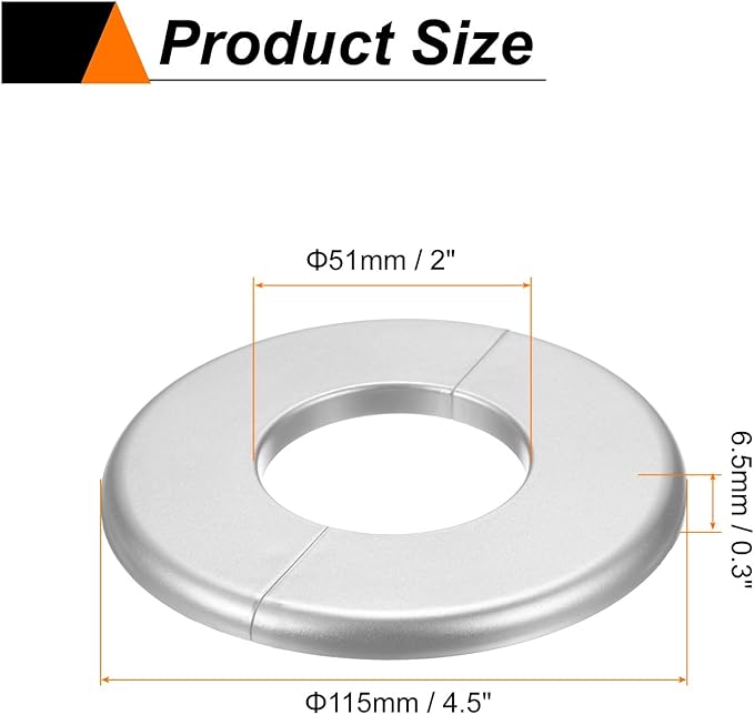 HARFINGTON 8pcs Wall Split Flange 51mm/2" Self-Adhesive Plumbing Cover Plates ABS Plastic Round Escutcheon Plate Buckle Design for Water Pipe Bathroom Kitchen Decoration, Silver Tone