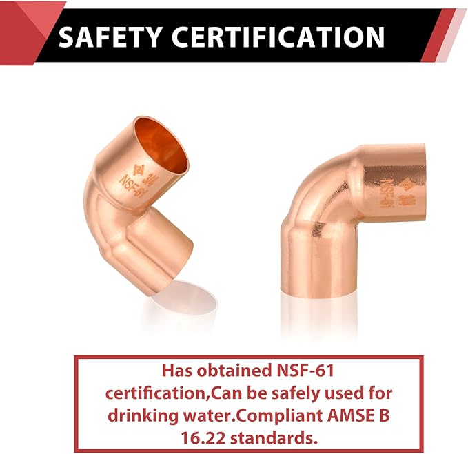 (Pack of 25) EFIELD 3/4" C X C Short Radius Copper 90 Degree Elbow, LF Copper Plumbing Fittings with Sweat Solder Connection, Pro Pack,(COPPER008)