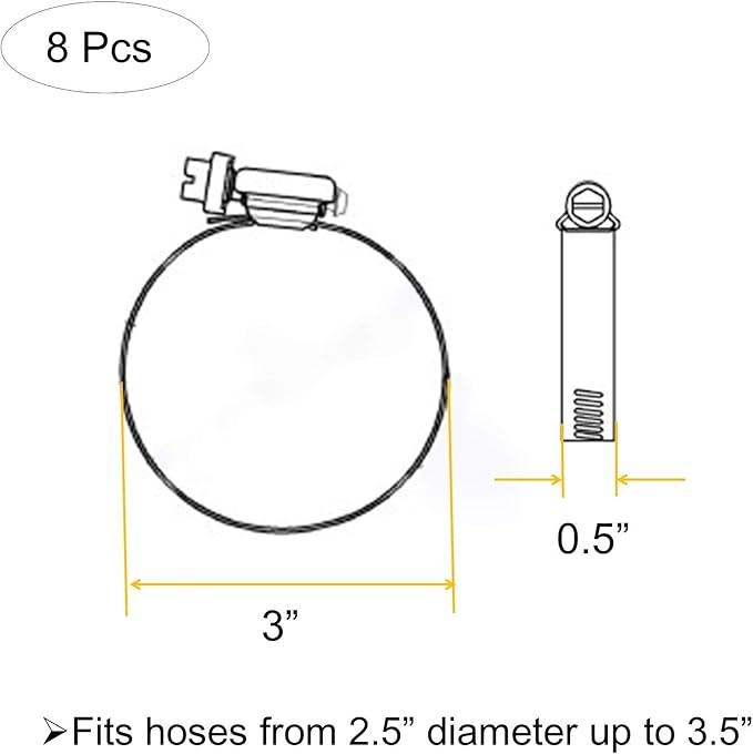 8Pcs 3" Adjustable 304 Stainless Steel Duct Clamps Hose Clamp Pipe Clamp Air Ducting Clamp worm drive hose clamps (65mm-89mm)