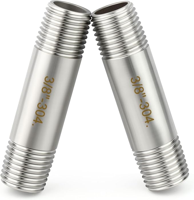 TAISHER 2PCS Stainless Steel Pipe Fittings, 3/8" BSP Male x 3/8" BSP Male Threaded, 2" Length Nipple Cast Pipe