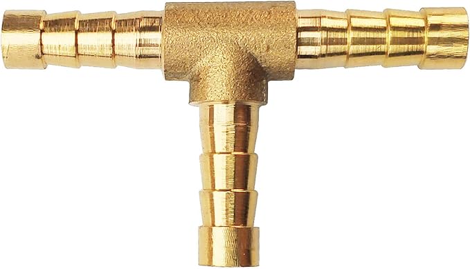 2PCs 1/4" Brass Hose Barb Fitting Tee 3 way Barbed Splicer Mender Union Fitting with 6PCs Hose Clamp for Oil Water Air