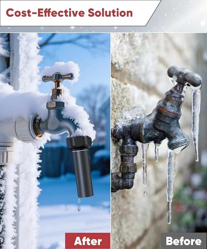 Outdoor Faucet Winter Freeze Protection Valve, Activates at Water Temperature Below 35.6°F/ 2°C, 3/4-Inch Thread Frost Proof Faucet Cover for for Garden, Lawn & Yard Spigot, Black, 1Pack