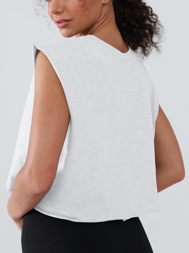 Women’s 100% Cotton Cropped Workout Tank Tops Soft Breathable Loose Fit Muscle Tank for Gym Yoga Running