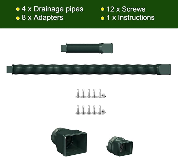 Rain Gutter Downspout Extensions, Downspout Extender for Rainwater Drainage Flexible, Down Spout Drain Extension Pipe and Extendable from 21 to 66 Inches (4 Pack, Green)