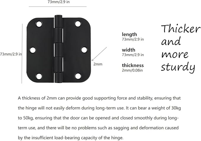 3-Pack Heavy Duty Door Hinges with Superior Load-Bearing Capacity, Rounded Corners,Equipped with Screws.3 inch X 3 in