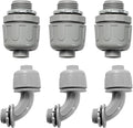 Conduit Connectors, 1/2 Inch Liquid Tight Connector NPT Non-Metallic for PVC Electrical Flexible Conduit Fittings, 3 Straight and 3 Angle 90 Degree, UL Listed, Grey (6-Pack)