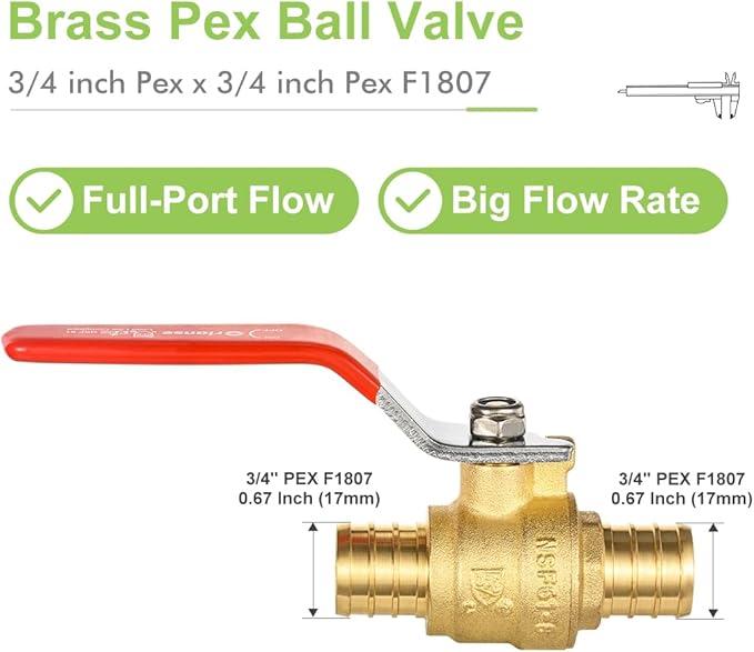 10 Pack 3/4 Inch Heavy Duty Pex Ball Valve Brass Barb Crimp PEX 1/4- Turn Full Port Shut Off Ball Valve For PEX-b Connection Hot and Cold Water,Cetified by NSF/ANSI 61, ASTM F1807