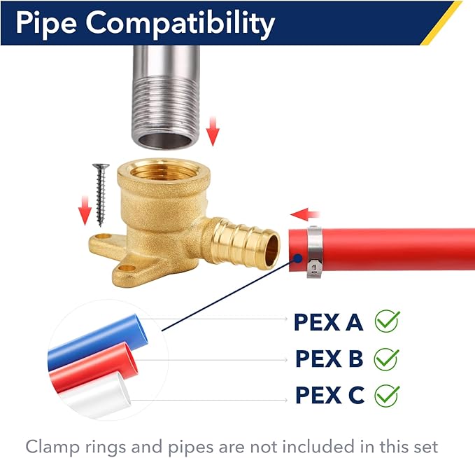2-Pack 1/2" Brass Drop Ear Elbow, 1/2Pex Fitting, 1/2 No Lead，Corrosion-Resistant, NSF UPC Certified.ASTM F1807