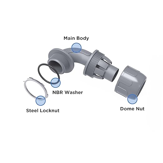 1/2-Inch Liquid Tight Connector 90-Degree, for PVC Electrical Flexible Conduit Fittings NPT Non-Metallic Connectors, for Home Outdoor Tubes Tools, UL Listed, Grey, 100-Pack