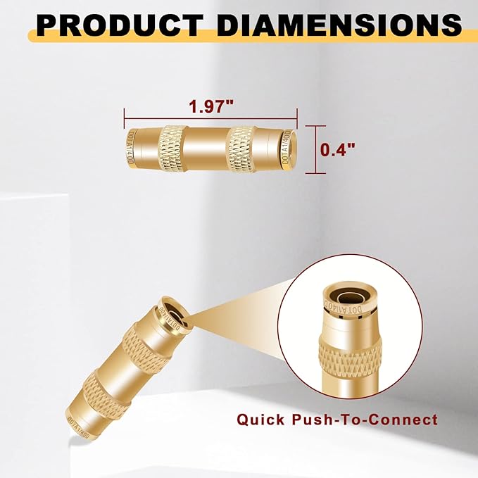 Siptenk 1/4 Air Line Quick Connect Fittings 5PCS, DOT Brass Straight Union 1/4" OD Tube Air Brake Line Push to Connect Fittings for Truck Trailers Industry Air System