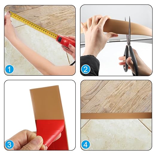8Ft Floor Transition Strip, 2in Wide Self Adhesive Vinyl Threshold Strip for Joining Floor Gaps Wood Grain Design Tap (2in Wide, Brown)