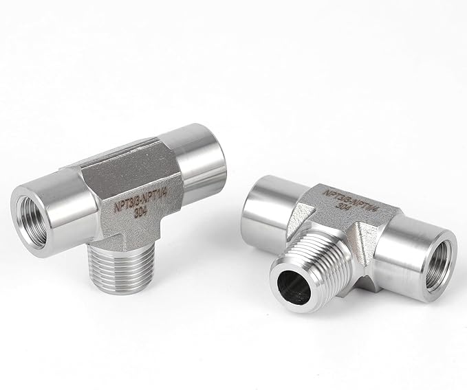 2 piece,NPT1/4 Female - NPT3/8 Male - NPT1/4 Female tee, 3WayConnector, Fabricate of 304 Stainless Steel.