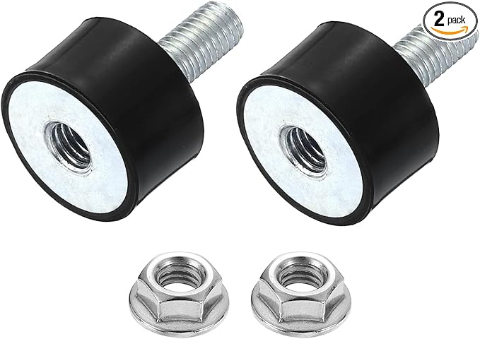 uxcell M8 Rubber Mounts, 2Pcs 24x15mm(DxH) Rubber Cylindrical Anti Vibration Isolator Shock Absorber with Lock Nut for Car Bobbin Generator Air Compressors