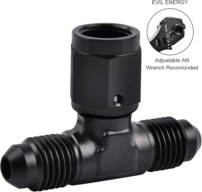 EVIL ENERGY 4AN Male Tee Fitting Adapter with AN4 Female Swivel on Side Black