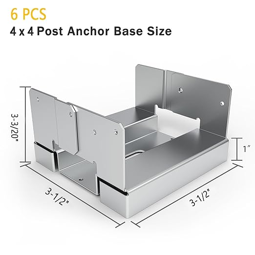 6 PCS 4x4 Post Anchor Base Adjustable Wood Post Brackets, Metal Post Base Holder for Concrete for Deck Patio/Gazebo/Pergola,Adjustable Galvanized Post Bracket