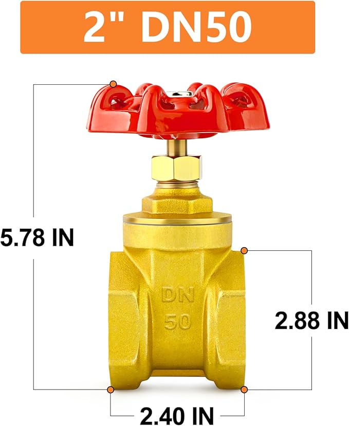 GASHER 1PCS 2 Inch Brass industrial Gate Valve, Heavy-duty Rotary Sluice Valve with Female x Female Threads, with Wheel Handle, For Water, Oil, Gas