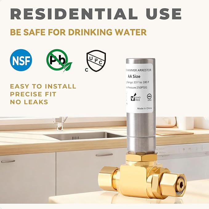(2-Pack) SECKWHALE Tee Stainless Steel Water Hammer Arrestor, 3/8 Inch x 3/8 Inch Compression Connection, for Dishwasher, Sink, Toilet, Faucet, Stop Pipe Knock and Reduce Banging Noise(Pack-2)
