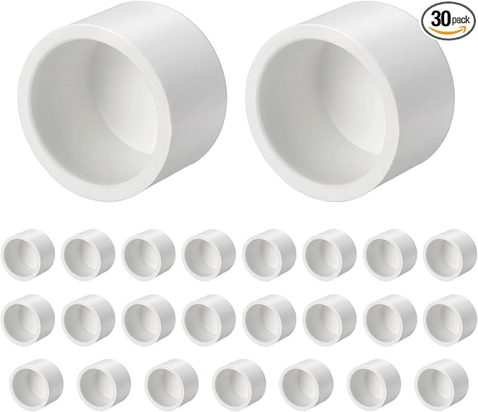 30 Pcs 3/4" PVC External End Cap Fitting, SCH40 Furniture Grade PVC Pipe Plug Adapter, Pipe Cover Fittings for DIY Project, Irrigation System, Plumbing Framework, Garden Structures