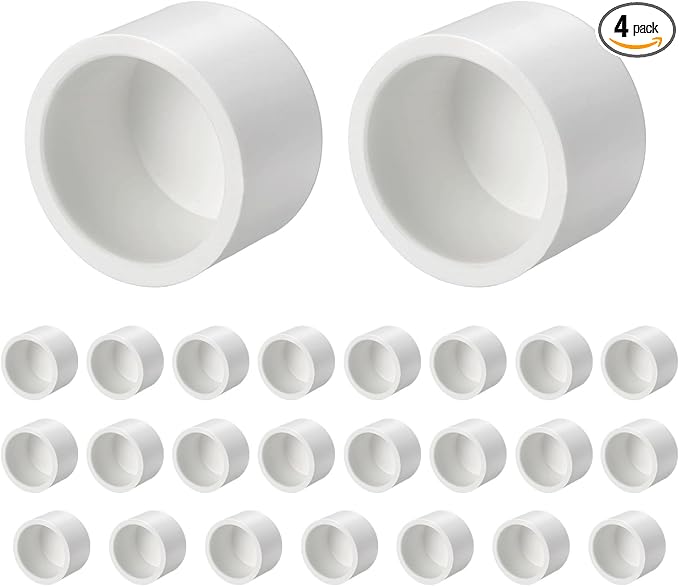4 Pcs 3/4" PVC External End Cap Fitting, SCH40 Furniture Grade PVC Pipe Plug Adapter, Pipe Cover Fittings for DIY Project, Irrigation System, Plumbing Framework, Garden Structures