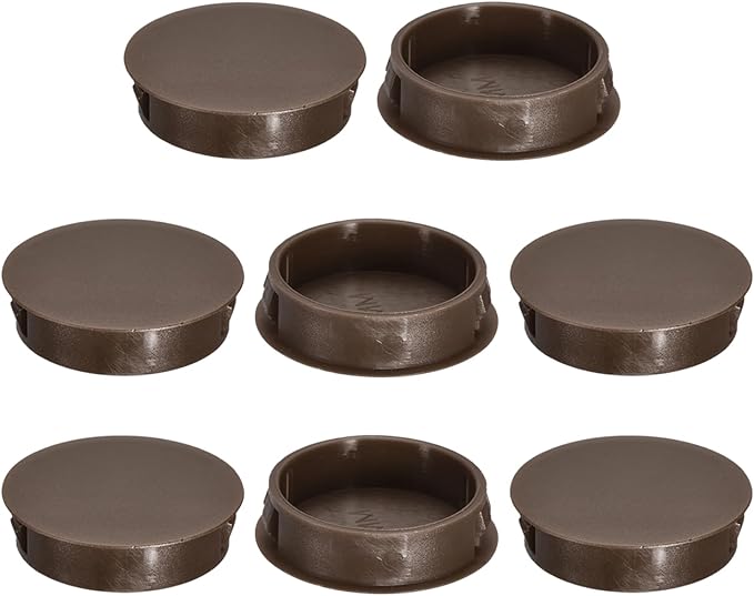 uxcell 8Pcs 38mm(1-1/2") Nylon Hole Plugs, Flush Type Panel Round Snap in Fastener Knockout Locking Plugs for Furniture Insert End Caps Panels, Brown