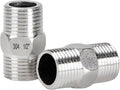 2Pcs 1/2" Male Hex Nipple Pipe Fitting, 304 Stainless Steel Threaded Adapter Fittings, 1/2 Inch Male Equal Nipples Connectors, Male Straight Threaded Pipe Fitting