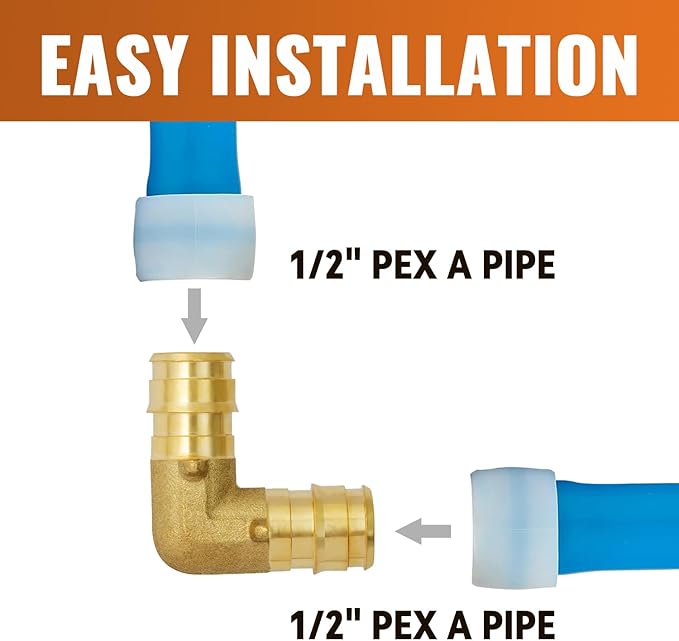 SUNGATOR 12 Pack Pex A Expansion 1/2" x 1/2" Elbow Brass Fitting, No Lead Brass, ASTM F1960 ONLY For Pex-A Tubing