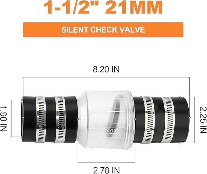 GASHER Silent Check Valve,Sump Pump Check Valve,1-1/2", Check Valves Spring Loaded Flapper for Backflow Prevention, Sump Pump Life Expectancy Increase