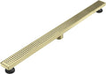 Linear Shower Floor Drain, Brushed Gold 48 Inch 304 Stainless Steel Bathroom Drains Kit, Long Rectangular Shower Trench Drain with Square Pattern Drain Cover & Hair Catcher