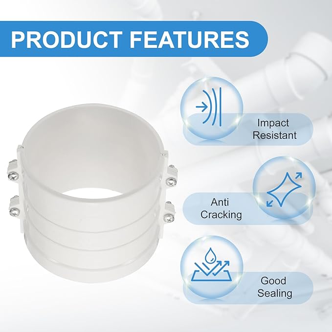 PATIKIL 4-5/16" Water Pipe Repair Clamp PVC Leak Sealer for OD 110mm PE/PPR/Pipes and Plumbing (Length 3.9 Inch), White