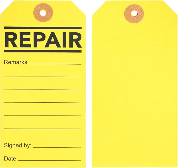 Juvale Service Tags for Equipment - 100 Pack, Yellow, 2.6 x 5.25 in - Equipment Repair Tags & Service Tickets for Machinery, Office & Warehouse