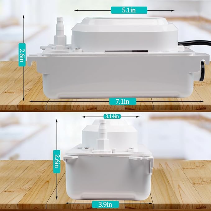 Condensate Pump, 6.6 ft/2 m Lift, 110V Removal HVAC Drain Pump, 5W AC Condensate Removal with 100 L/H Flow for Air Conditioner Commercial Ice Makers, 3.3ft Power Cord, with 2ft Tubing