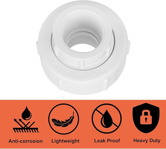 6Pcs 3/4Inch Female Threaded PVC Union Coupling Pipe Fitting (F x F) 3/4'' PVC FNPT Female Union Coupling Adapter for Sprinkler Pipe, Irrigation, Plumbing, Schedule 40, EPDM O-Ring