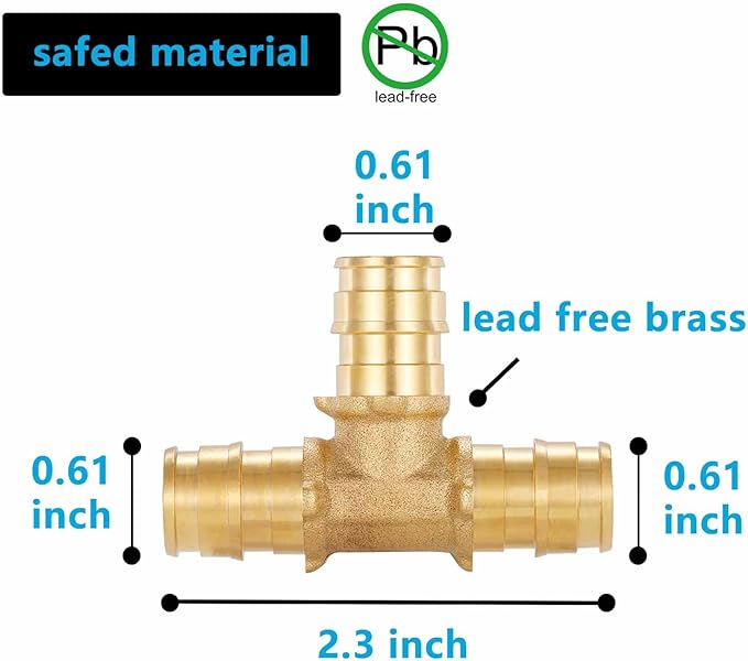 (10 Pack) Lidertik 1/2 Pex-A Tee Brass Tubing T Expansion Pipe Pex Fittings 1/2 Inch