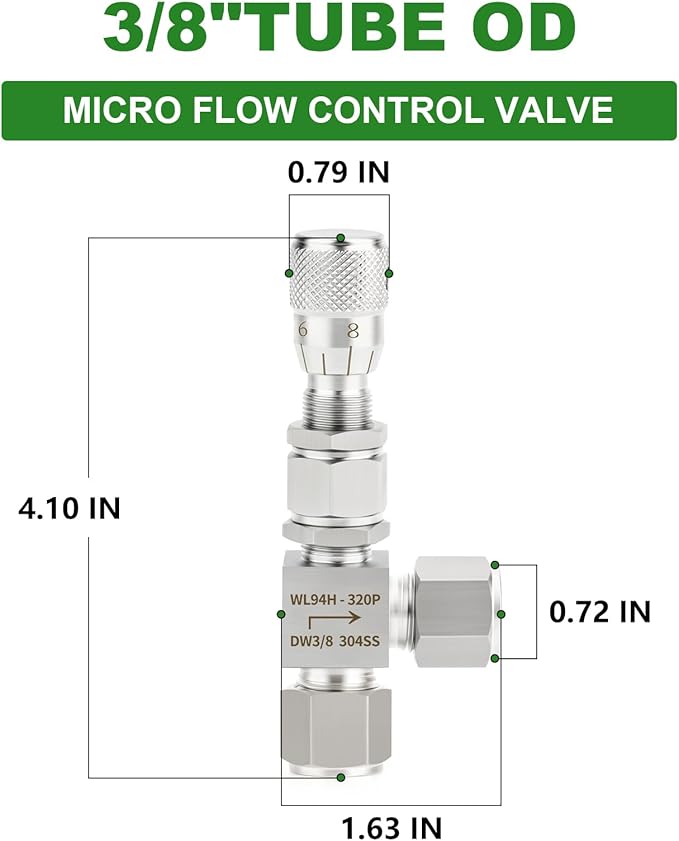TAISHER 1PCS 304 Stainless Steel Reduce Port 3mm 90 Degree Elbow Needle Valve 3/8" OD，Accurate Dials For Micro Flow Control Instrument Gauge Water Gas Oil