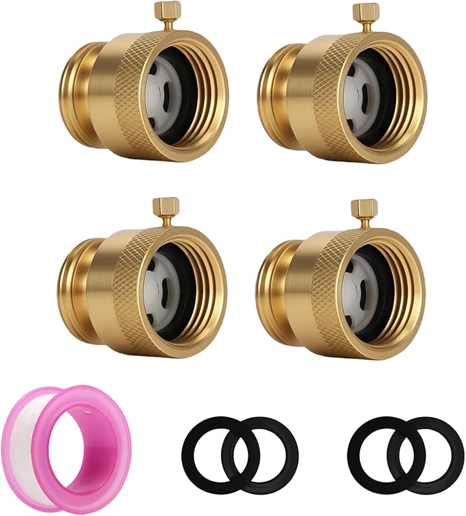Watflow 3/4" GHT Hose Bib Backflow Set, Solid Brass Anti-Siphon Vacuum Breaker, Brass Outdoor Faucet Anti-Backflow Valve, 3/4" F x 3/4" M(4 Pack)