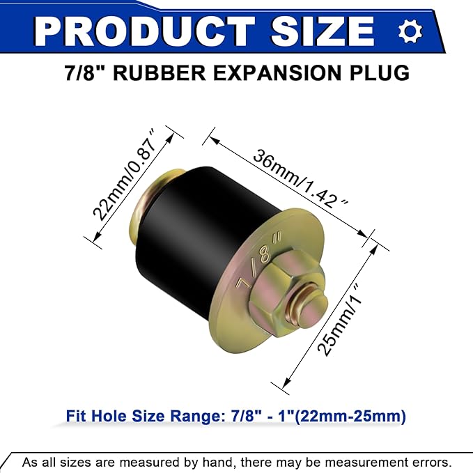 7/8" Expansion Rubber Freeze Plugs 8PCS Automotive Engine Expandable Freeze Rubber Plugs Fit Hole: 7/8" - 1" (22 mm - 25 mm)