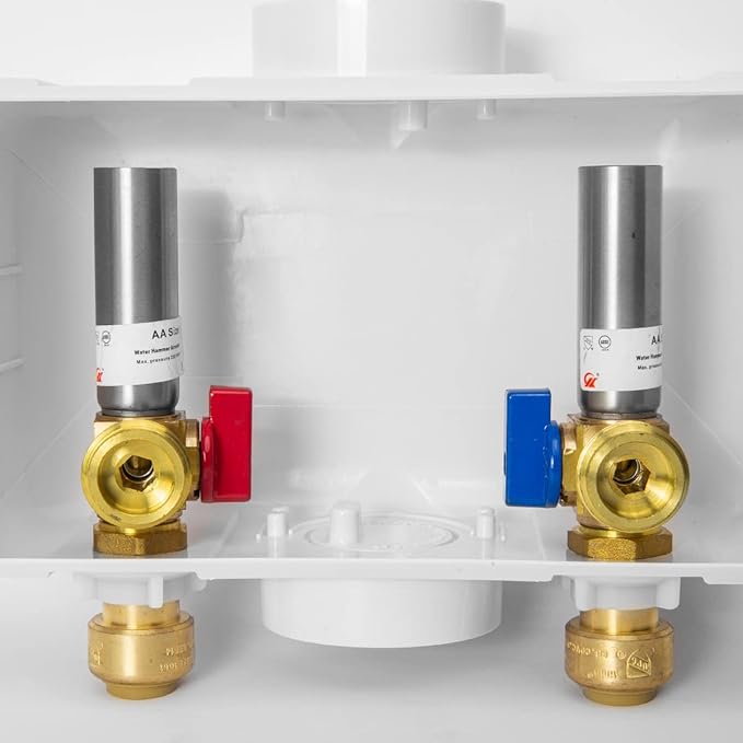 EFIELD Premium Washing Machine (Laundry) Outlet Box with Center Drain, 1/2-Inch Push-Fit Inlet Connection(Copper, Pex, CPVC Pipe) With Stainless Steel Water Hammer Arrestor,(WM034)