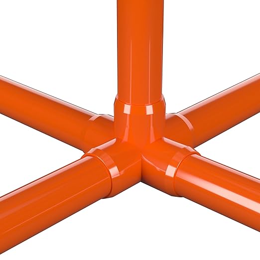 FORMUFIT 3/4" 5-Way Cross Furniture Grade PVC Fitting in Orange, Made in USA, UV-Resistant, Impact-Proof, 1.050” Actual Socket Diameter (Pack of 8) - F0345WC-OR-8
