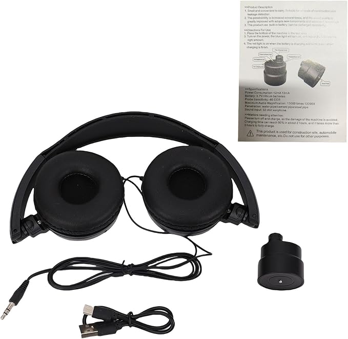 Yosoo Health Gear Water Leakage Detection 13000x Sound Amplification Pipe Leak Detector Kit Professional High Sensitivity (Leak Detector with Large Headphone)