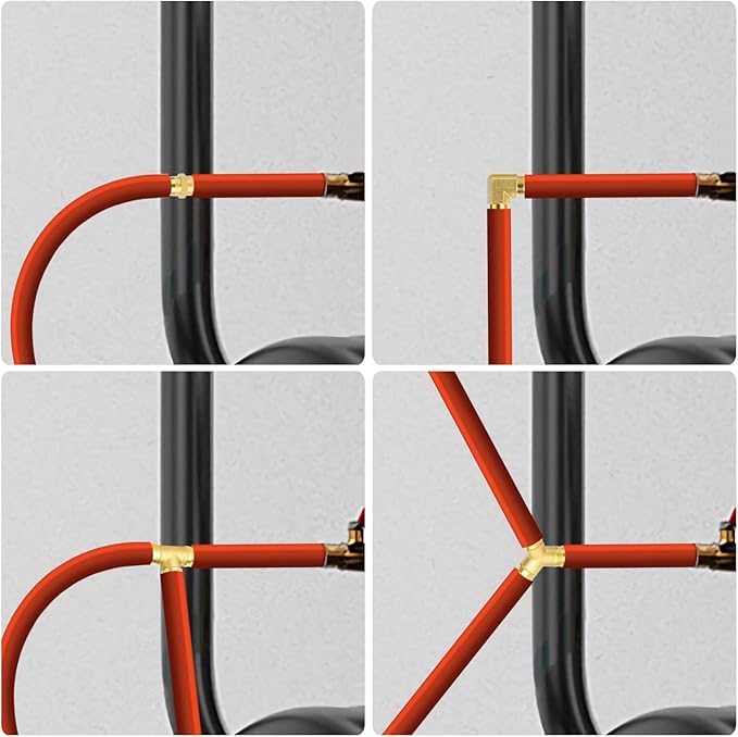 GASHER 8-Piece 1/2 Inch Brass Hose Barb Set, 90 Degree L Right Angle Elbow, Y-Shape Air Hose Connector, Tee Hose Connector, Fuel/AIR/Water/Oil/Gas/WOG