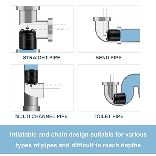 4 Inch Inflatable Pipe Plug Sewer Test Plug, Inflatable Balloon Rubber Plug for Water Pressure Testing, Water Flow Blocking, and Pipe Leak Inspection, with 39.37" Hose and Chain