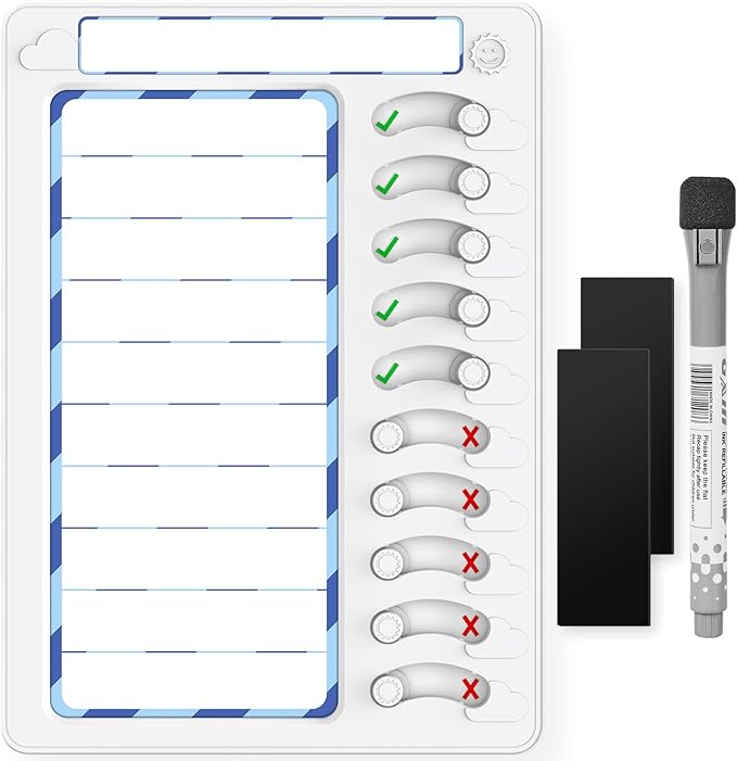 Chore Chart for Kids Dry Erase Chore Board ADHD Tools for Kids to Do List Checklist Task Board Routine Chart Planning Board for Fridge with 10 Sliders and Magnetic Marker, White and Blue, 1 Pack