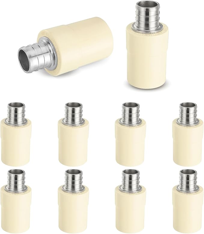 10-Pack HeSun 3/4-Inch CPVC Transition Coupling, 3/4" PEX x 3/4" CPVC Brass Crimp Pex Fittings, ASTM F1807(PEX1807342)